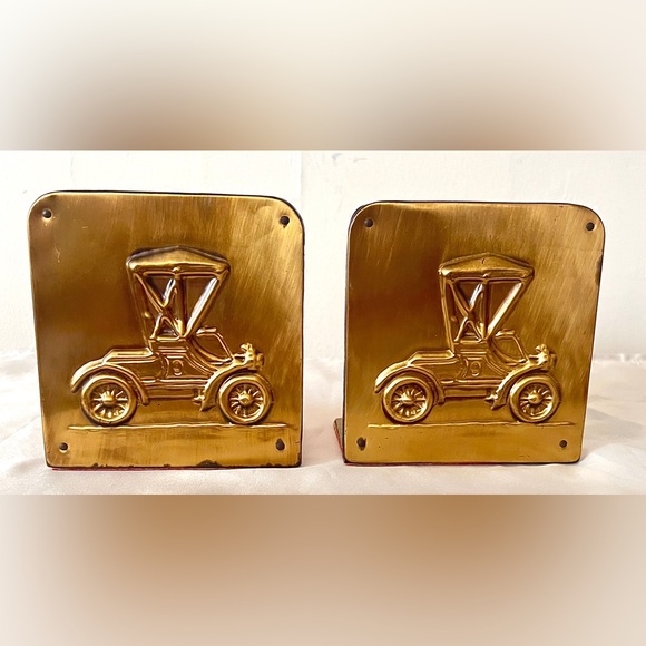 Vintage Car Bookends, Solid Brass, Antique Model T, Gifts for Him 5”L x 3”D - Picture 2 of 7